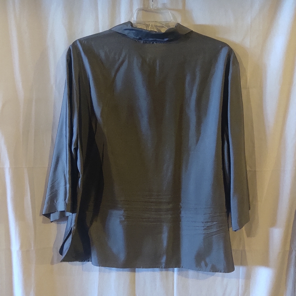 Silk Essentials Grey Silk Button Down Blouse Jack… - image 6
